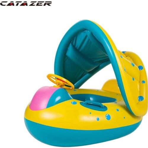 Kids Swimming Rings Inflatable Baby Infant Seat Float Boat Safe Adjustable Sunshade Infant Swim Pool Toys for Children Toddler