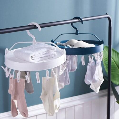 Double-layer drying rack foldable household rotating underwear socks drying rack disc windproof shoe rack with clip