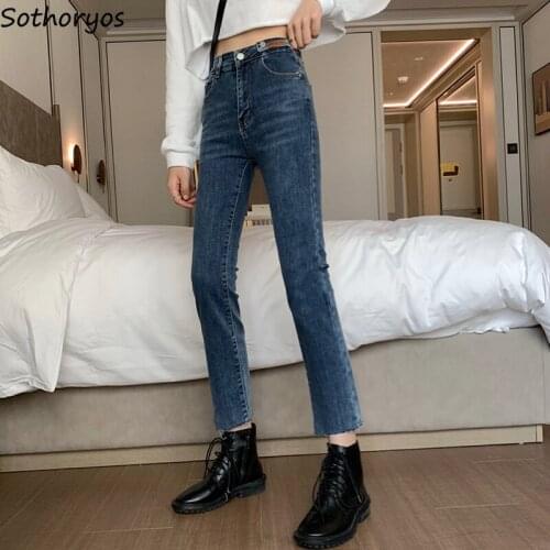 Jeans Women Chic Vintage Bleached Trendy Slim Casual Streetwear Elegant Womens Denim Trousers Fur-line High Waist Ankle-length