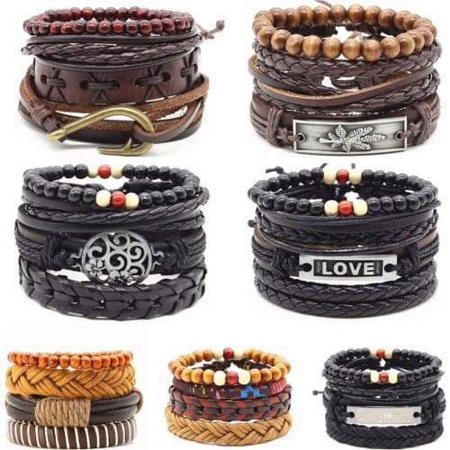 Erkek Bileklik Vintage Boho Wrap Leather Charm Bracelet Men Accesorios Pulseras Mujer Hombre Men Bracelets for Women Jewellery