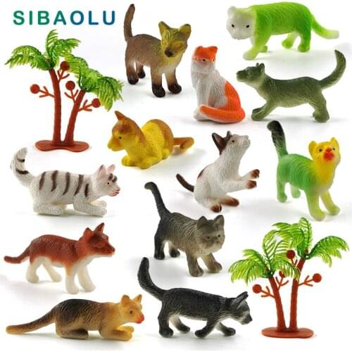 12pcs Simulation Small Cat Figurine Farm Animal Model Diy Home Decor Bonsai Miniature Fairy Garden Decoration Accessories Modern