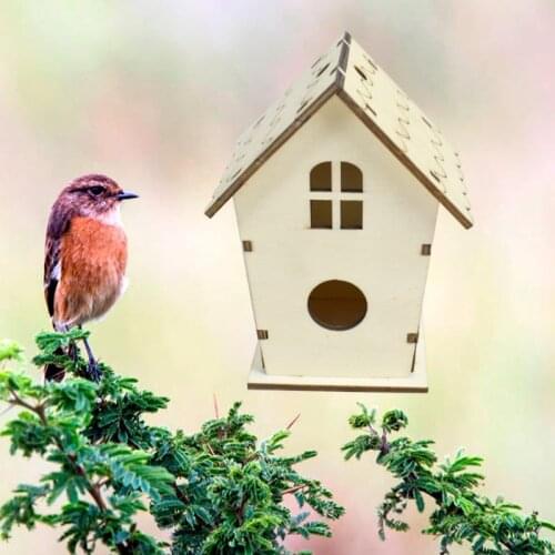 Natural Wooden Bird House Nest Creative DIY Handmade Crafts Decorative Simulated Box for Bluebird Finch Wren Chickadee