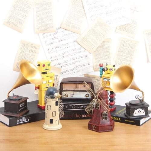 Homelily Retro Gramophone Resin Small Ornaments Creative Home Decoration Accessories Figurines Crafts Living Room Decorations