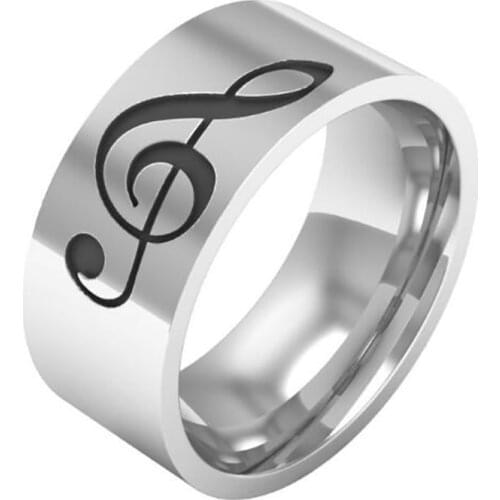 8 MM Fashion Music Musical Note Finger Rings For Women Men 316L Stainless Steel Punk Biker Jewelry Engagement Wedding Gift