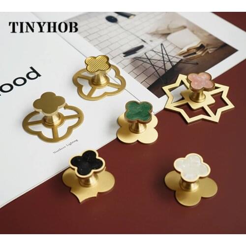1pc Four Leaf Clover shape/Green Brass Round Cabinet Door Knobs and Handles Furniture Cupboard Wardrobe Drawer Pull pink Handle