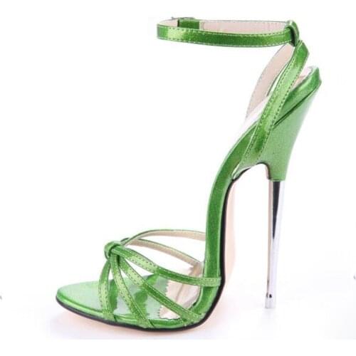 Summer Metal 16cm ultra high heel sandals opening pointed toe female sandals sexy ankle buckle Strap woman party shoes big size