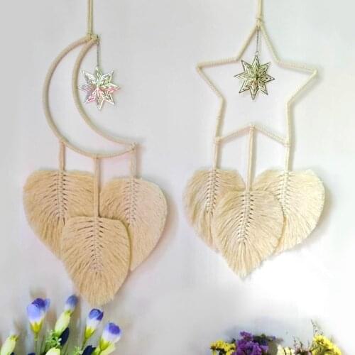 Boho Style Macrame Star Moon Wall Hanging Tapestry Ornaments Hand Woven Tassel Dreamcatcher Dream Catchers Home Decoration