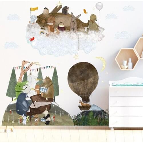 Cartoon Fantasy on The Cloud Animals Wall Sticker Self-adhesive for Childrens Room Decoration Stickers Kindergarten Classroom