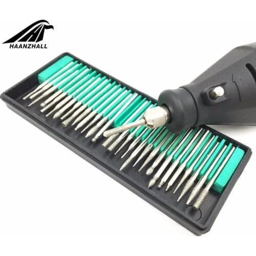 30PCS 3mm Mini Drill Bits Diamond Burs Grinding Wheel Abrasive Shank Wood Stone Engraving for Dremel Power Tools Accessories