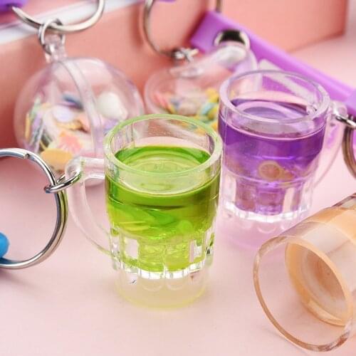 New Cute Cartoon Teacup Keychain Acrylic Bubble Tea Beer Mug Keyring for Women Men Ceative Bags Car Keyfob Accessories Gifts