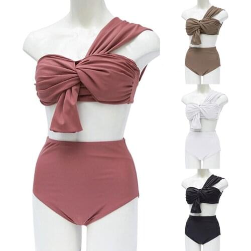 New Stylish One Shoulder Bikini Two-piece Easy to Wear Polyester Girl Sexy Split Swimwear for Beach Vacation