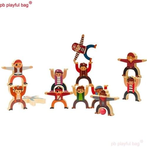 PB Playful Bag Wooden Stacking DIY Game Pirate Hercules Balance Building Blocks Kids Toddler Educational Development Toys UG35