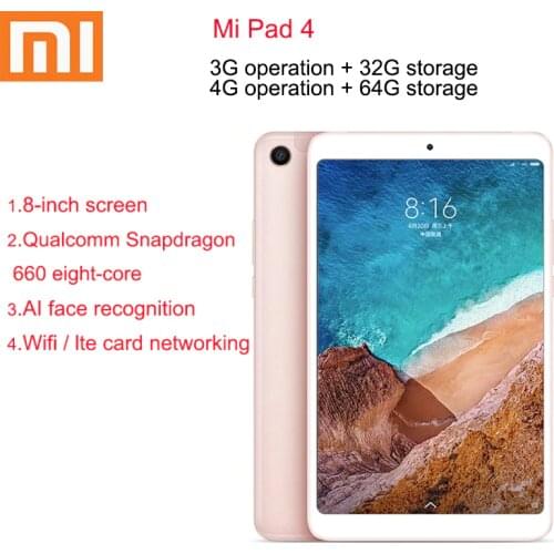 Original Xiaomi Mi Pad 4 32GB/64GB Tablets 4 Snapdragon 660 AIE CPU Tablet 8.0'' 16:10 Screen 13MP Bluetooth 5.0 6000mAh Battery
