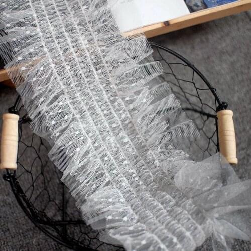 12cm Luxury Tulle Pleated White Mesh Fabric Ruffle Elastic Lace Belt Edging Trimmings Embroidered Ribbon Dress Sewing Supplies