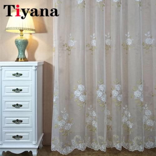 Luxury White Flower Tulle Curtain Sheer Fabric For Living Room Gold Leaves Embroidered Window Drapes Girls Room Home Decor M151Z