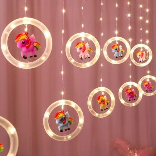 Unicorn Curtain Fairy String Lights LED Wishing Ball Lamp Christmas Garland Outdoor for Home Wedding Party Garden Window Decor
