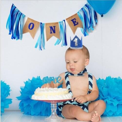 Baby First Birthday Blue Pink Banner ONE Year 1st Birthday Party Decoration Boy Girl Bunting baby Birthday Decorations