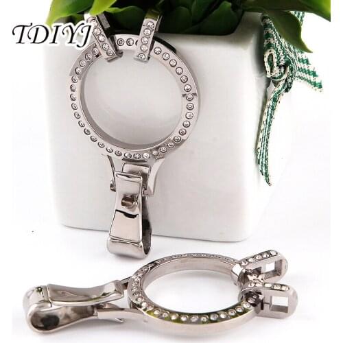 TDIYJ New Arrival 30mm Crystal Stainless Steel Lanyard Locket Pendants without Glass fit for ID Card 5pcs/lot