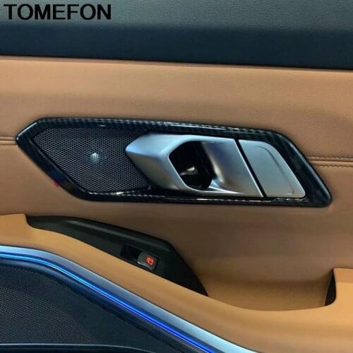 TOMEFON For BMW 3 Series 2019 2020 Side Door Inner Handle Bowl Frame Molding Cover Trim Interior Accessories ABS Stainless Steel