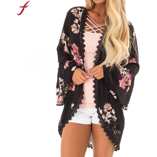 Vintage Female Man Kimono Cardigan 2019 Flower Print Lace Coat Tops Suit Kimono Fashion Long Sleeve Chiffon Blouse And Shirt