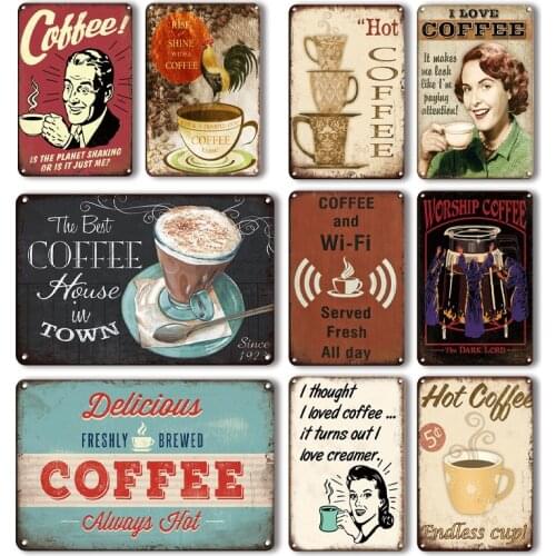 Vintage Design Coffee Tin Metal Wall Art Sign Tinplate Wall Decoration Coffee Bar Metal Sign Retro Cafe Kitchen Room Decor Plate