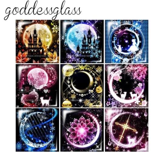 Magical style Moon castle Cat Flower Square 10pcs mixed 12mm/20mm/25mm/30mm photo glass cabochon demo flat back Making findings