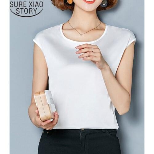 2021 Summer Satin Blouse Plus Size Clothing M-4XL Shirts Simple Solid Loose Blouses O-neck Sleeveless Casual Women Tops 14752