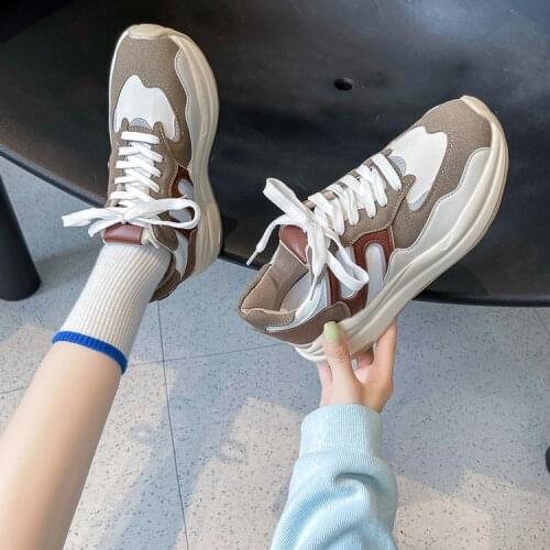 Women Chunky Sneakers Vulcanize Shoes Korean Fashion New Female Black White Platform Thick Sole Running Casual Shoe Woman 7cm