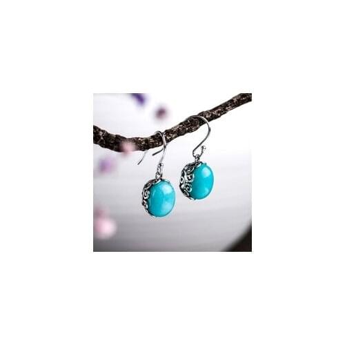 Womens Fashion 925 Silver Color Earrings Elegant Luxury Blue Turquoise Earrings Jewelry Wedding Engagement Party Earrings