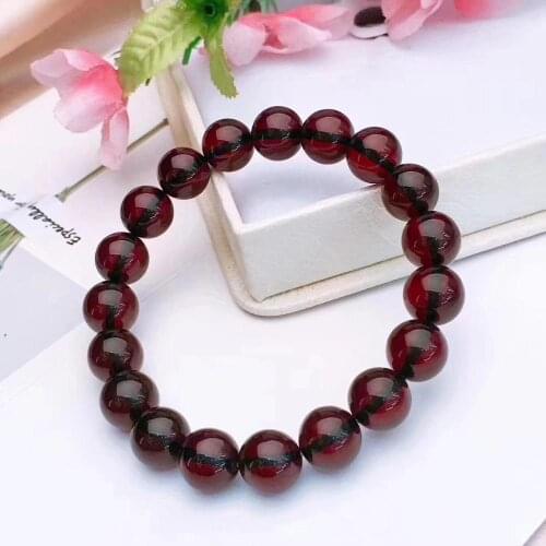 10mm Genuine Natural Blood Amber Bracelet Women Party Gift Stretch Crystal Stretch Round Beads Fashion Bracelet Jewelry