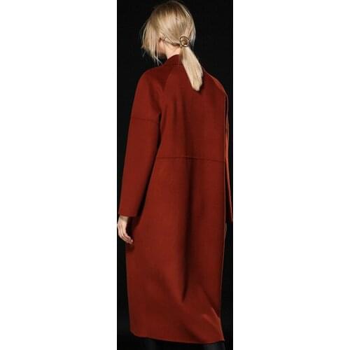 Autumn Winter Double side Cashmere Coat Women Loose European Brand Wool Coats Long Sleeve Overcoat Black Red LX1956