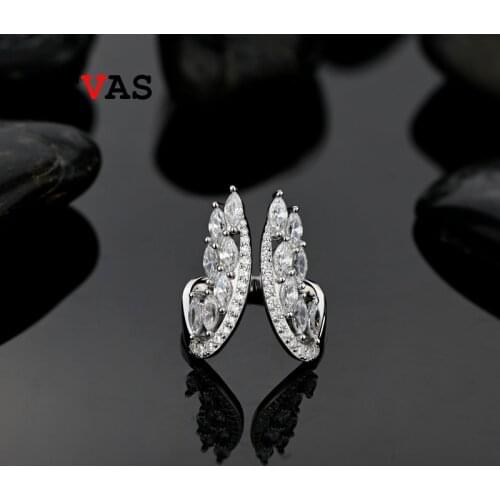 OEVAS 100% 925 Sterling Silver High Carbon Diamond Resizable Feather Wing Rings For Women Sparkling Wedding Party Fine Jewelry