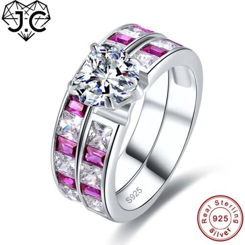 J.C Unisex Wedding Dismantled Fine Jewelry Women Ruby & Blue Sapphire & White Topaz Solid 925 Sterling Silver Ring Size 6 7 8 9