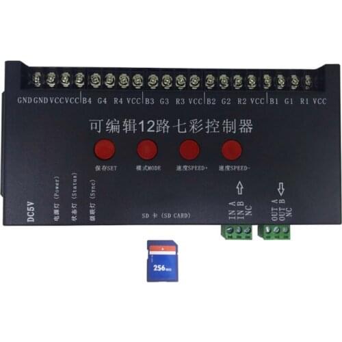 1PC/Lot DC5V-24V DIY-USB SD Card Programming Controller 12Ways Symphony Decoder Control For RGB FULL COLORStrip Moduels