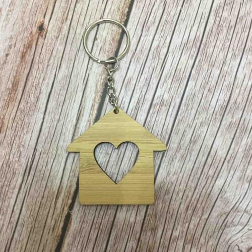 10pcs natural bamboo house shaped key chain wooden custom keychain
