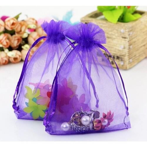 17x23cm (6.69"x9.05") 100pcs Deep Purple Organza Bag Wedding Goodies Jewelry Packaging Bags Cute Drawstring Gift Bag Pouches