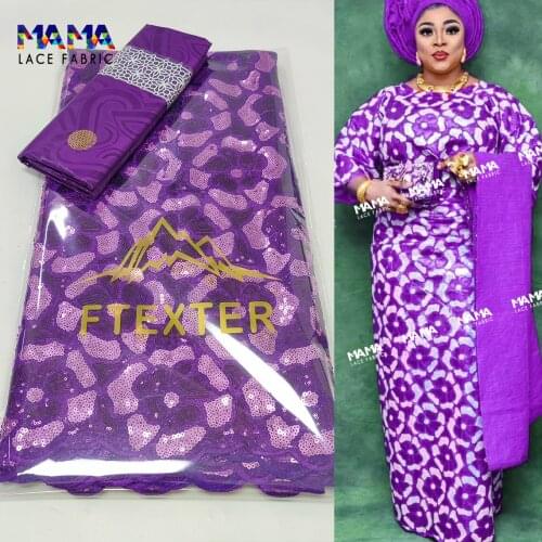 2.5+2.5 Yards High Grade Soft Bazin Riche Original With French Sequined Lace Cord Embroidered Net Lace For Party Material