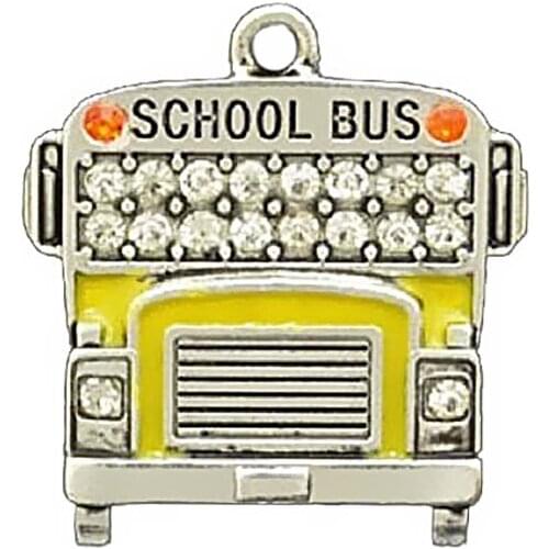 DOUBLE NOSE Silver Plating Clear Crystal Class Gifts School BUS Pendants Charms Bus Driver Jewelry