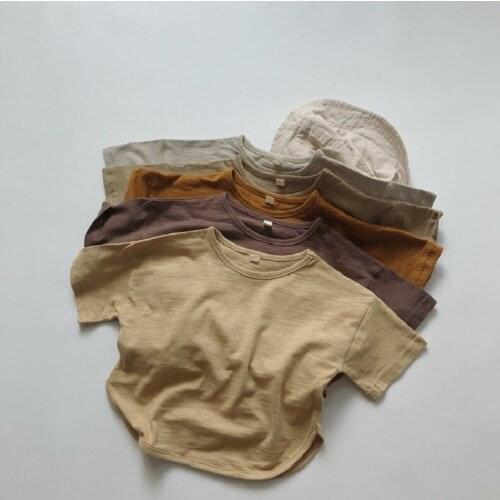 Baby Girl Boy Bamboo Cotton T-Shirt Infant Toddler Child Tshirt Short Sleeve Round Neck Tee Top Brief Solid Color 1-7Y