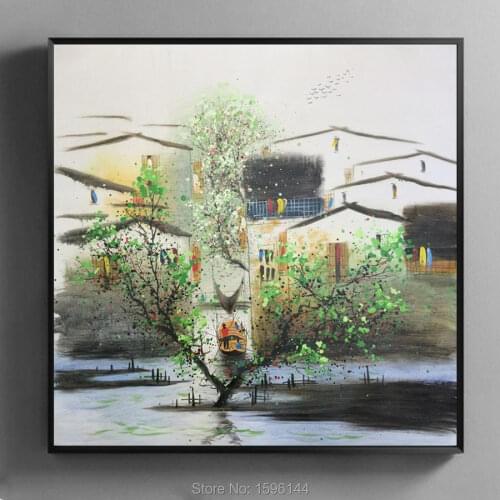 Oil Painting Canvas Hand painted Abstract Chinese Landscape four seasons Wuzhen Water Villag Wall art Picture Modern Paintings