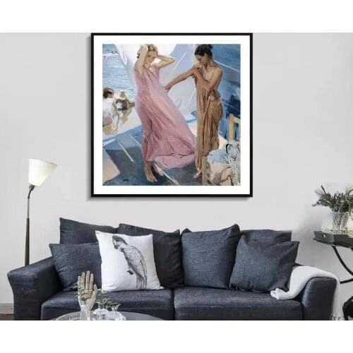 Nordic Impressionism Oil Painting Poster Painter Joaquin Sorolla Girl by the Sea Canvas Painting Home Living Room Bedroom Aisle