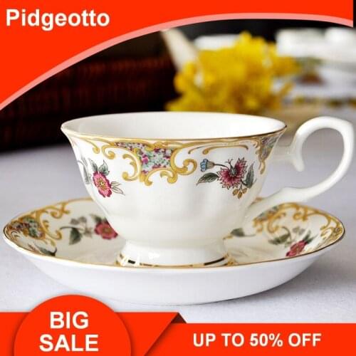 English Parisian Style White Porcelain Coffee Cup And Saucer sets European High End Bone China Black Tea Coffee Cups With Spoon