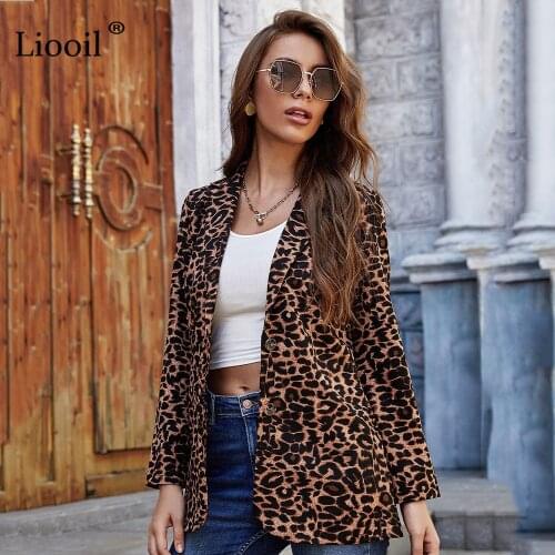 Liooil Casual Leopard Print Coat and Jacket Women 2020 Button Up Long Sleeve Turn-down Collar Women Autumn Winter Clothes Coats