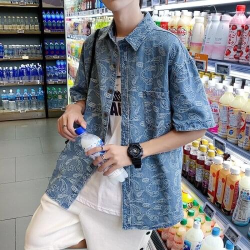 Street Fashion Summer New Mens Short Sleeve Shirt Casual Loose Cashew Flowers Coat Mens Lapel Short Sleeve Shirt