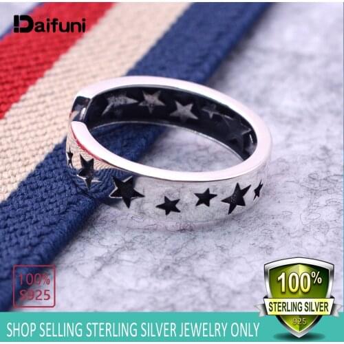 Real 925 Sterling Silver Pentagram Vintage Handmade Carved Alphabet Star Silver Ring Women Toes and Fingers 925 Jewelry