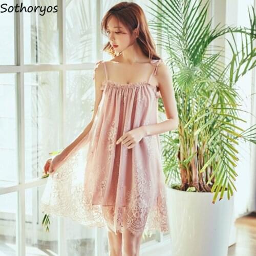 Nightgowns Women Sleeveless Patchwork Lace Plus Size 4XL Loose Fashion Sexy Korean Style Womens Summer Chic Sweet Nightwear Home