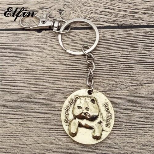 New Vintage Garfield Cat Keychains Antique Silver Plated Garfield Cat Key Chains Keyrings Pet Dog Jewellery
