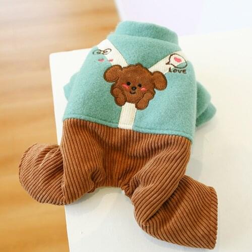 Dog Clothes Autumn and Winter New Products Teddy Plus Velvet Thick Warm Pet Cotton-padded Clothes LOVE Strap Four-legged Clothes