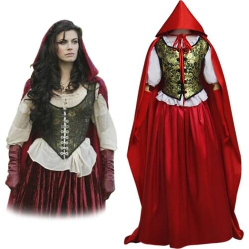 Once Upon a Time Rubys Little Red Riding Hood Cloak Costume Dress Adult Womens Halloween Carnival Costume Cosplay