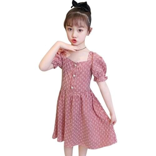 Teenage Girl Dress Plaid Pattern Dress For Kids Girl Casual Style Children Dresses Summer Childrens Costumes For Girls